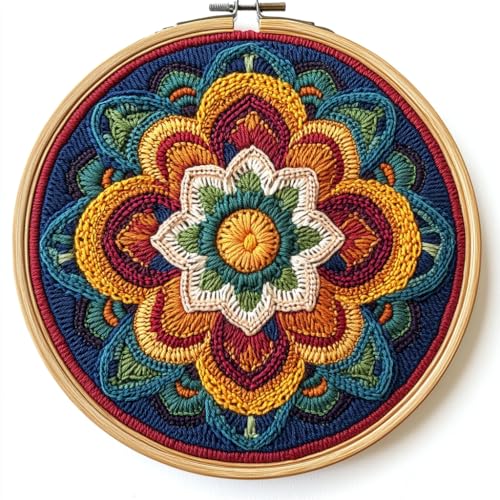 DIY Punch Needle Kits Mandala Flower Easy for Beginners Punch Needle Embroidery Set with Hoop Stamped Pattern for Craft Lovers and Home Decor-14