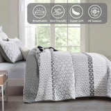 Boho Quilt Set Queen Size Gray Farmhouse Quilt Bedding Set Striped Lightweight Summer Bedspread Coverlet Bedding Set 96"x90" (3 Pieces) Cottolester