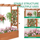 Outvita Raised Garden Bed with Trellis, Wood Planter Box with Hanging Roof, Side Trellis and Drainage Holes, Above Ground Elevated Garden Bed for Outdoor Climbing Plants Vegetables Flowers Herbs Outvita