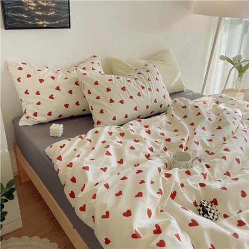 Nayoroom Heart Duvet Cover Twin Size Cute Red Love Heart Printed on White Bedding Set 2Pcs Kids Girls Kawaii Heart-Shaped Pattern Comforter Cover with Zipper Closure Soft Breathable Microfiber Nayoroom