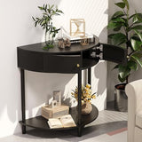 Trironsun Fluted Half Moon Console Table 2 Tier Narrow Entryway Table with Storage for Small Space Modern Wood Sofa Table with Doors and Gold Knobs Boho Home Decor Trironsun