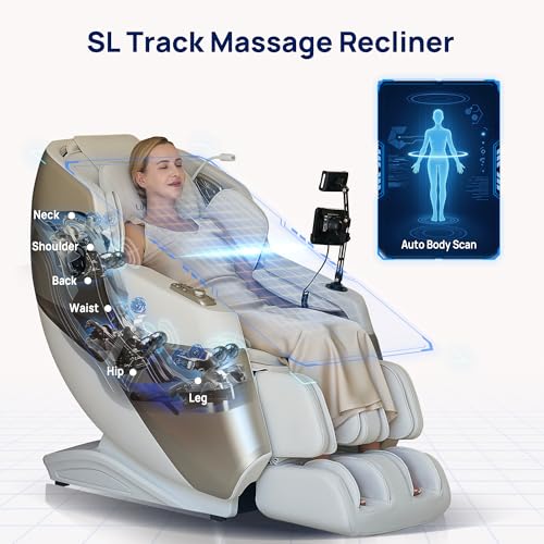 Lifevibe VAT Massage Chair Full Body VibroAcoustic Sonic Wave, SL-Track Zero Gravity Recliner with 25 Auto Modes, Smart Body Scan, Extendable Footrest, Reading Lamp, White Lifevibe