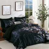 Xruibed Black Comforter Set King Size 7 Pieces Bed in a Bag, Botanical Floral Print Bed Sets, Elegant Flower Comforter with Sheet Set, Soft Microfiber Bedding Set for All Season (Black, 104"x90") Xruibed