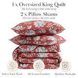 Southshore Fine Living, Inc. Oversized King Quilt Bedding Set, Jacobean Willow Floral Quilt Set with 2 Matching Pillow Shams, Lightweight California King Bed Spread, Soft Microfiber Fabric, Red Southshore Fine Living, Inc.