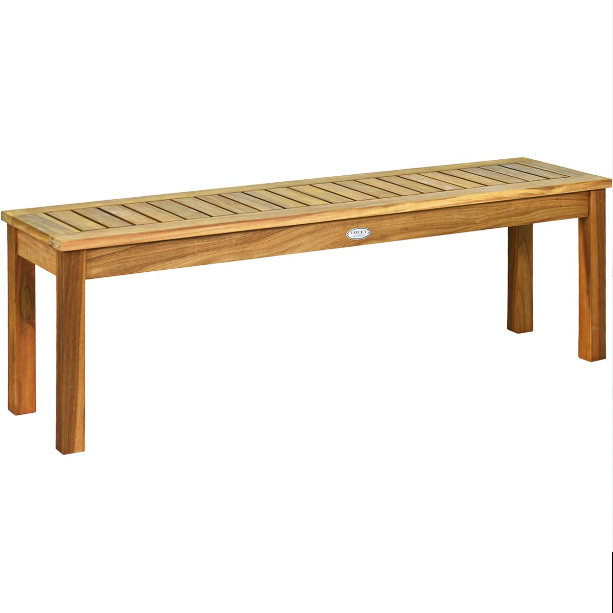 Tangkula 52 Inches Acacia Wood Outdoor Bench, Wood Bench for Dining Room Entryway Poolside Garden, Patio Backless Dining Bench with Slatted Seat, Ideal for Outdoors & Indoors (1, Teak) - WoodArtSupply