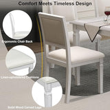 Merax Farmhouse Wooden Dining Set of 6, 72 Inch Extendable Kitchen Table, 4 Chairs w/Backrest, 2-Person Bench w/Cushion, Rustic Kitchen Table Set w/Distressed Finish & Carved Legs, Washed White Merax