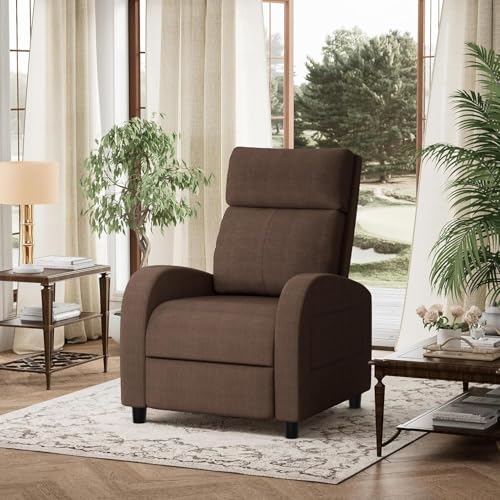 Homall Recliner Chair, Recliner Sofa for Adults, Recliners Home Theater Seating with Lumbar Support, Reclining Sofa Chair for Living Room (Fabric, Brown)
