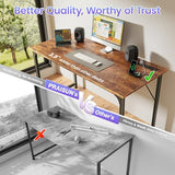 PRAISUN 47 X 20 Inch Office Computer Desk with Power Outlets and USB-C Port, Larger Gaming Desk, for Home Office, Study, Bedroom, Writing Work from Home Table, Metal Frame, Rustic Brown PRAISUN