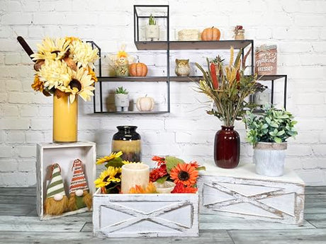 Admired By Nature Wooden Crates Storage Container, 3pc Farmhouse Style Decorative Baskets for Home Decor, Rustic Decor, Nesting Stackable Organizers, Distressed Wood Crates, Achromatic Barn Door White Admired By Nature