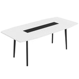 Tribesigns 6FT Conference Table, 70.86L x 35.43W x 29.52H Inches Boat Shaped Meeting Table, Modern Seminar Table for Office Meeting Conference Room (6ft, White & Black) Tribesigns