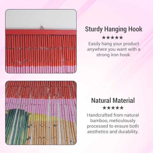 Vietbud Décor Cactus Bamboo Beaded Curtains for Doorways, Decorative Room Divider, Natural Vietnamese Craft, Indoor Hanging Bamboo Blinds, Sturdy Hook, Easy to Clean, 35.43 x 78.74 Inches VIETBUD DECOR