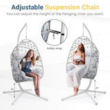 RoyalCraft Hanging Egg Chair Outdoor Swing Chair with Stand, Hammock Chair Indoor, Patio Boho Wicker Hanging Chair with Stand 350lbs Capacity for Garden, Balcony, Bedroom, Beige & Gray RoyalCraft