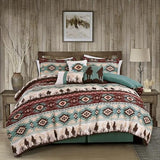 Chezmoi Collection Dune 7-Piece Southwestern Cowboys Aztec Comforter Set - Multicolor Teal Brown Beige Tan Red Printed Washed Microfiber Bedding, Oversized King Chezmoi Collection
