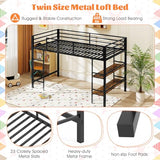 Giantex Low Loft Bed Twin Size, Heavy Duty Metal Frame w/Storage Shelves, Ladder & Full-Length Guardrails, Ample Under-Bed Space, Kids Loft Bed with Stairs for Boys Girls Junior, No Box Spring Needed Giantex