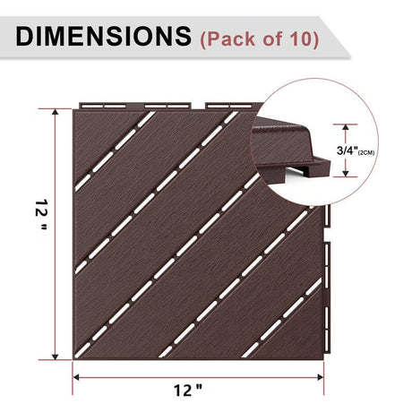 VANCASTLE Interlocking Floor Tiles, 12" x 12" Outdoor Flooring，All-Weather Waterproof Deck Tiles for Patio/Poolside/Garage/Gym, 1 Sq Ft Coverage per Tile, Easy to Install, Dark Brown/36 Pack VANCASTLE