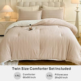 tohrisa Boho Comforter Set Twin Size Striped Pleats Bohemian Seersucker Bedding Set All Season Soft Cozy 2 Pieces Quilt with 1 Pillowcase(68"X90" Beige) tohrisa