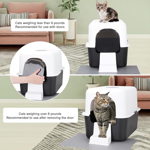 Sfozstra Cat Litter Box with Lid, Fully Enclosed Splash-Proof and Leak-Proof Urine High Edge and Odorless Cat Litter Box, Easy to Installation and Clean (Black with Pedal(S)) Sfozstra