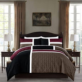 Chezmoi Collection Bernard 7-Piece California King Bed in a Bag Comforter Set with Sheets - Lightweight Comforter Burgundy Black Brown Patchwork Quilted Medallion Bedding Set for All Season Chezmoi Collection