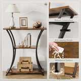 Trironsun Rustic 3-Tier Console Table with Open Shelves Narrow Entryway Table with Curved Metal Frame Slim Sofa Table for Hallway Living Room or Foyer (Rustic Brown) Trironsun