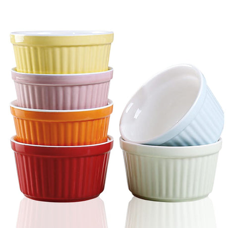 YAZYLIFE Ramekins 6oz Oven Safe,Creme Brulee Ramekins and Souffle Dishes,Porcelain Ramekin Baking Bowls,Dipping Sauce Dish.Pudding Cups,Set of 6,Colorful. (Colorful) YAZYLIFE