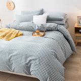 mixinni Blue Gingham Comforter Set King, Plaid Comforter Set 3 Pieces 1 Blue Grid Comfoter with 2 Pillow Cases for All Seasons, Soft Fluffy Modern Grid Pattern Printed Bedding-King Size mixinni