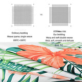 FADFAY Tropical Red Hibiscus Palm Leaves Duvet Cover Set Super Soft Summer Bedding 100% Cotton Soft with Hidden Zipper Closure Queen Size 3-Pieces FADFAY