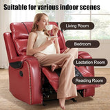 VireoNest Leather Rocker Recliner Chair 350lb Capacity, Tool-Free Assembly, Recliner Chair with Overstuffed Armrest, Manual Reclining Chairs for Living Room, Bedroom, Home Theater Seating (Red)