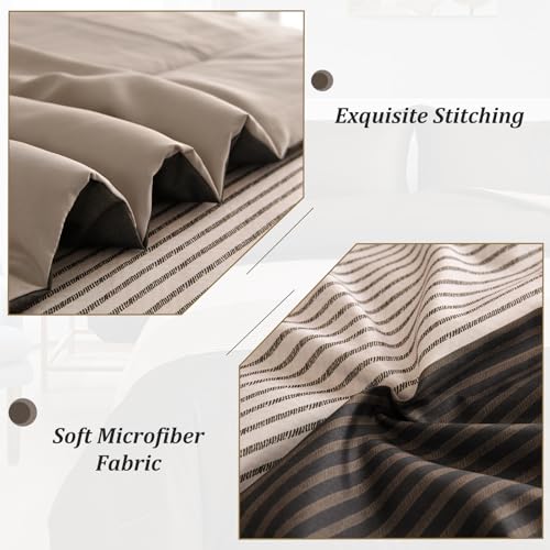 Brown Comforter Set King, Reversible Brown Striped Down Alternative Comforter for King Bed,3 Pieces (1 Comforter+2 Pillowcases), Soft Microfiber Bedding Duvet Set 104"×90" WONGS BEDDING