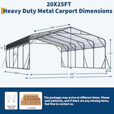 GarveeLife 20x25 FT Metal Carport, Outdoor Car Port Canopy with Reinforced Base and Galvanized Steel Roof, Heavy Duty Garage Car Shelter Shade for SUV, Truck, Boats GarveeLife