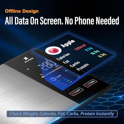EILISON Smart Kitchen Scale with Nutrition Calculator, Digital Food Scale, Large TFT Color Display, Bluetooth App for 999+ Foods, Calorie Counter & 24 Nutrients Analyzer, 5000g Capacity (Black)