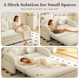 LuxyHoom 65.4'' Pull Out Couch Bed Queen Size, Chenille Sleeper Sofa Daybed, 3 in 1 Convertible Couches, Futon Sofa with 2 Pillows, Storage Pockets, USB, Loveseat for Small Spaces, Living Room, Beige LuxyHoom