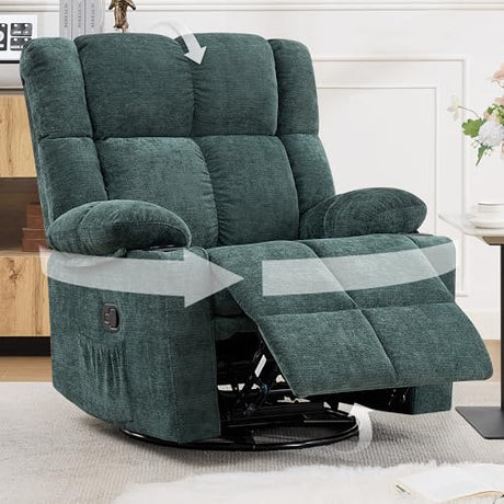 Coziture Swivel Rocker Recliner,Rocking Reclining Chair with Adjustable Headrest for Adults,Upholstered Fabric Swivel Recliner Chair for Bedroom,Living Room,Green Coziture