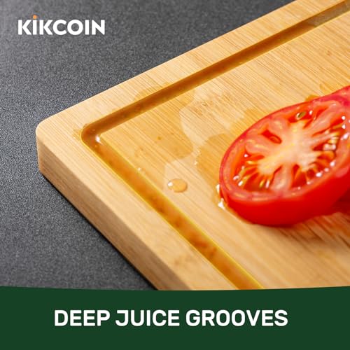 Bamboo Cutting Boards for Kitchen, Extra Large Wood Cutting Board with Deep Juice Groove and Handle Heavy Duty Chopping board, Kikcoin, 17.6" x 12" - WoodArtSupply