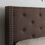 Full Upholstered Platform Bed Frame with 51" Tall Headboard - Button Tufted Cloth Bed - Wood Slat Support with Storage Space - No Box Spring Needed - Easy Assembly - Brown - Oliver & Smith - Astor OLIVER & SMITH SINCE 1921