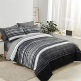 KAKIJUMN 5 Piece Bed in a Bag Stripe Comforter Set Twin Size, White Grey Black Patchwork Striped Comforter and Sheet Set, All Season Soft Microfiber Complete Bedding Sets(Grey,Twin) KAKIJUMN