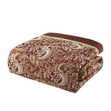 Madison Park Essentials Brystol 24 Piece Room in a Bag Faux Silk Comforter Jacquard Paisley Design Matching Curtains Down Alternative Hypoallergenic All Season Bedding-Set, King (104 in x 92 in), Red Madison Park