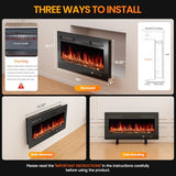 36" Electric Fireplace Insert, 1500W Wall Mounted & Recessed Fireplace Heater with Remote & Touch Screen, Adjustable Flame Color & Brightness, 12H Timer, Low Noise Electric Fireplace for Indoor Use Aidoly