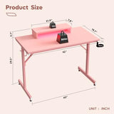 Bestier Small Gaming Desk with Monitor Stand, 42 inch LED Computer Desk, Gamer Workstation with Cup Holder & Headset Hooks, Modern Simple Style Desk for Home Office, Carbon Fiber Pink Bestier