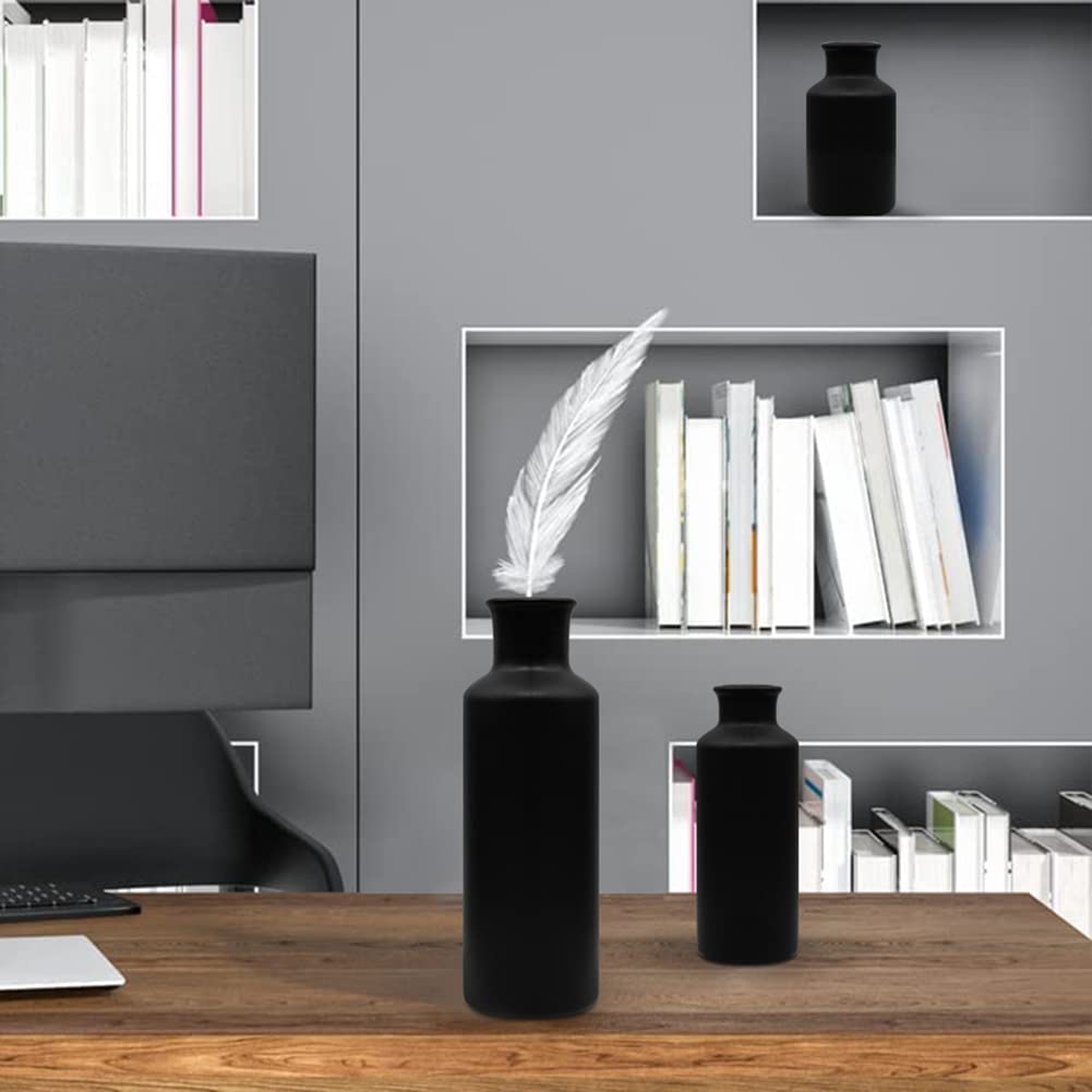 Matte Black Ceramic Vase Set, 3 Small Rustic Decorative Vases for Modern Farmhouse Office Home Decor, Living Room Centerpieces Decoration for Table Mantel Entryway Shelves Decor Egobasic