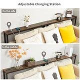 ELYKEN 5.9" Narrow Console Sofa Table with Power Outlets and USB Port, 5.9" Dx39.4 Wx31.1 H Long Behind Couch Table with Metal Frame and 6.5’ Extension Cord, Rustic Brown ELYKEN