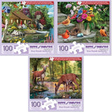 Bits and Pieces 3 Jigsaw Puzzle Set - 100 Piece Puzzles for Adults - Nature Scenes Set - 15" x 19" Jigsaw Puzzles - Birds Log Cabin Deer - Random Die Cut Pieces No 2 are Alike Bits and Pieces