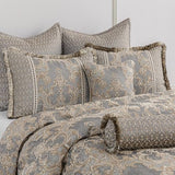 Loom and Mill 9-Piece Jacquard Comforter Set King, Royal Elegant Damask Design Comforter Sets, Luxury Bedding Set with Bed Skirt, Euro Shams, Decorative Pillows, All Season(Gray+Beige Brown, King) Loom and Mill