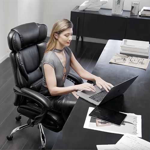COLAMY Office Chair with Retractable Footrest, Ergonomic High Back Design Executive Computer Desk Chair with Removable Lumbar Pillow, 90-135°Reclining, Thick Bonded Leather for Home Office Work, Black COLAMY