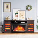 AMERLIFE 70" Farmhouse Fireplace TV Stand with 36'' Curved Electric Fireplace, LED Media Console with 2 Drawers & Adjustable Shelves, Fits 80'' TVs, Espresso AMERLIFE