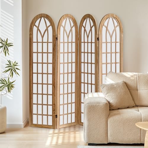 Asnefeli 4 Panel Japanese Room Divider, Shoji Style Partition Divider, Fully Assembled Wooden Privacy Screen for Home Office Bedroom Apartment Decoration, Natual Asnefeli