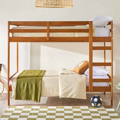 Caramel Twin-Size Children's Bunk Bed Frame by Walker Edison - WoodArtSupply