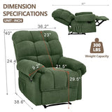 Small Recliner Chair with Side Pockets, Green Fabric RV Recliner for Adults, Traditional Manual Recliners Chair for Small Spaces, Reclining Chairs for Living Room Bedroom, Overstuffed (Green)