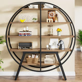 Tribesigns 67-Inch Industrial Round Etagere Bookshelf - 5-Tier Oak and Metal Display Stand Tribesigns