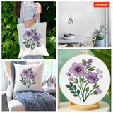 Zhenqing Purple Floral Bouquet Cross Stitch Kit for Beginners - 11CT 24x24cm Pre-Printed Pattern with Embroidery Hoop, Threads & Tools(70523)