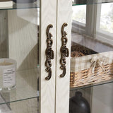 JIJIWANG Curio Cabinet with Adjustable Glass Shelves, Mirrored Back Panel & Tempered Glass Doors&Drawer,Wooden Display Cabinet for Living Room, Hallway,Light Bulb Included,White JIJIWANG